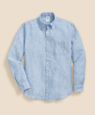 Irish Linen Polo Button Down Collar, Striped Shirt