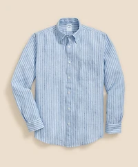 Irish Linen Polo Button Down Collar, Striped Shirt