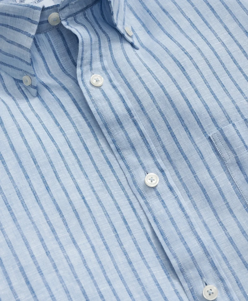 Irish Linen Polo Button Down Collar, Striped Shirt