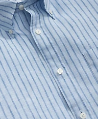 Irish Linen Polo Button Down Collar, Striped Shirt
