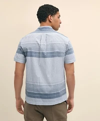 Cotton Camp Collar, Border Plaid Short-Sleeve Shirt