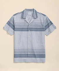Cotton Camp Collar, Border Plaid Short-Sleeve Shirt