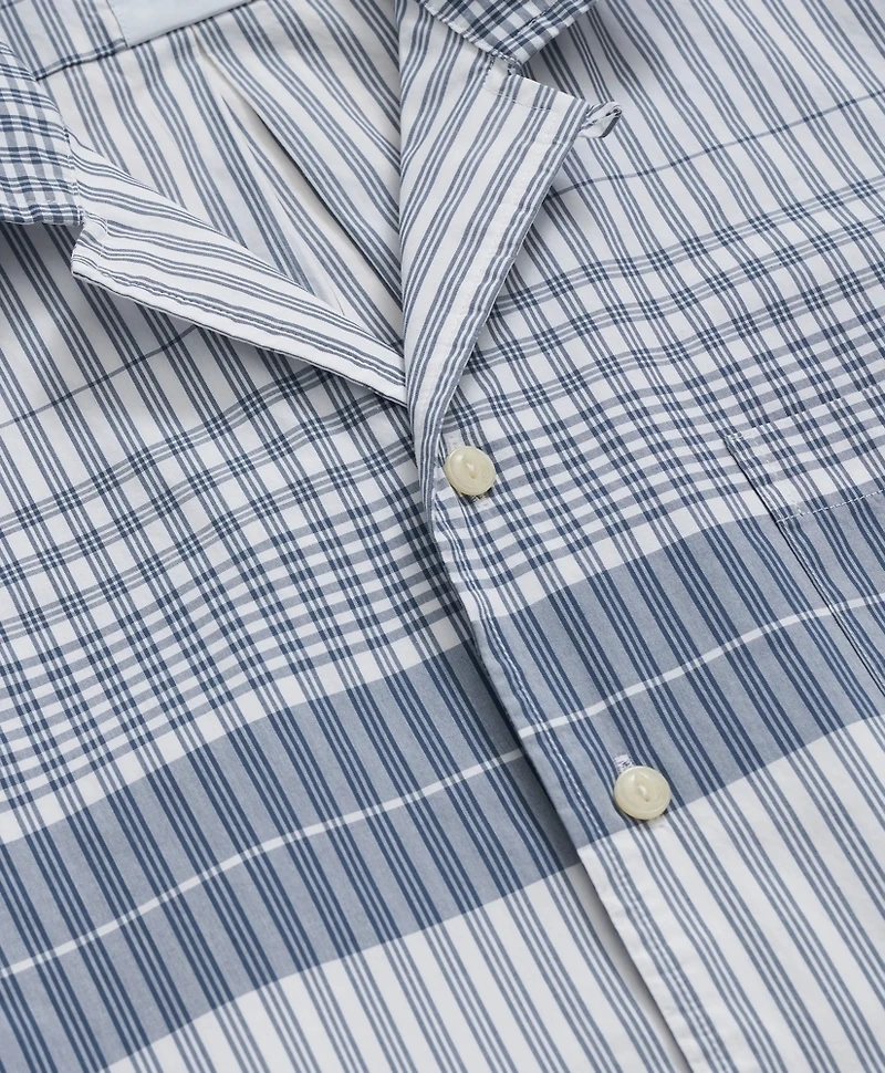 Cotton Camp Collar, Border Plaid Short-Sleeve Shirt