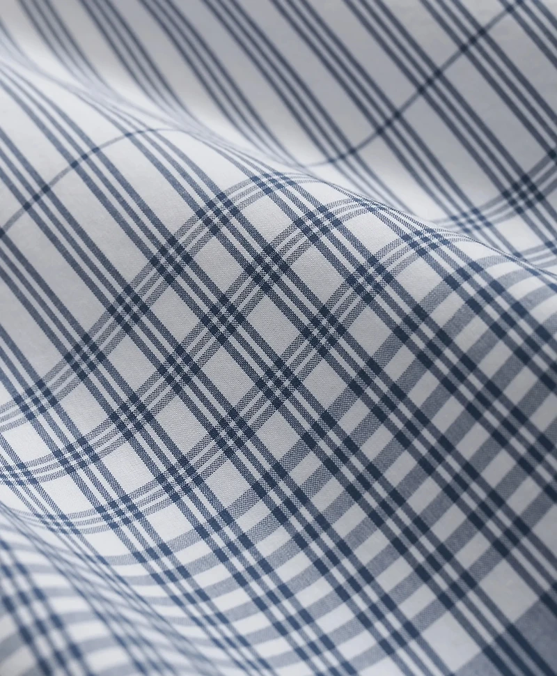 Cotton Camp Collar, Border Plaid Short-Sleeve Shirt