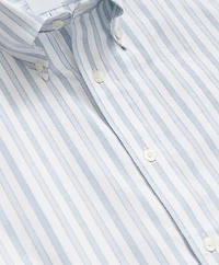 Stretch Cotton Non-Iron Oxford Polo Button-Down Collar, Outline Stripe Short-Sleeve Shirt