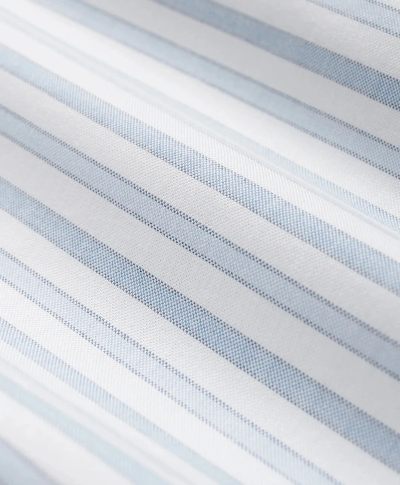 Stretch Cotton Non-Iron Oxford Polo Button-Down Collar, Outline Stripe Short-Sleeve Shirt