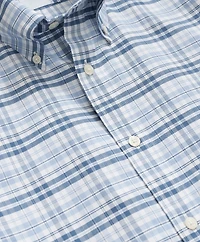 Stretch Cotton Non-Iron Oxford Button-Down Collar, Checked Short-Sleeve Shirt