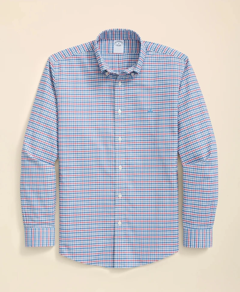 Stretch Cotton Non-Iron Oxford Polo Button Down Collar, Multi Check Shirt