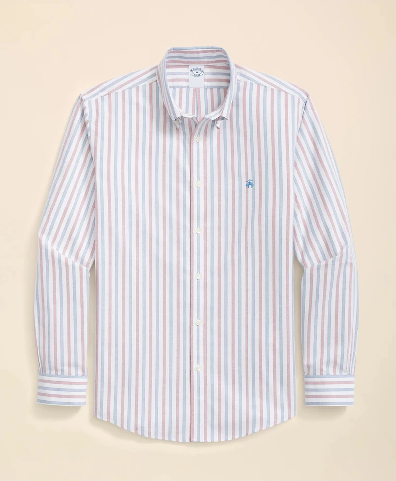 Stretch Cotton Non-Iron Oxford Polo Button Down Collar, Outline Stripe Shirt