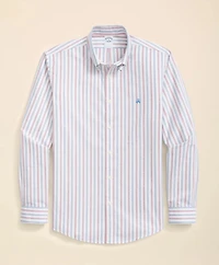 Stretch Cotton Non-Iron Oxford Polo Button Down Collar, Outline Stripe Shirt