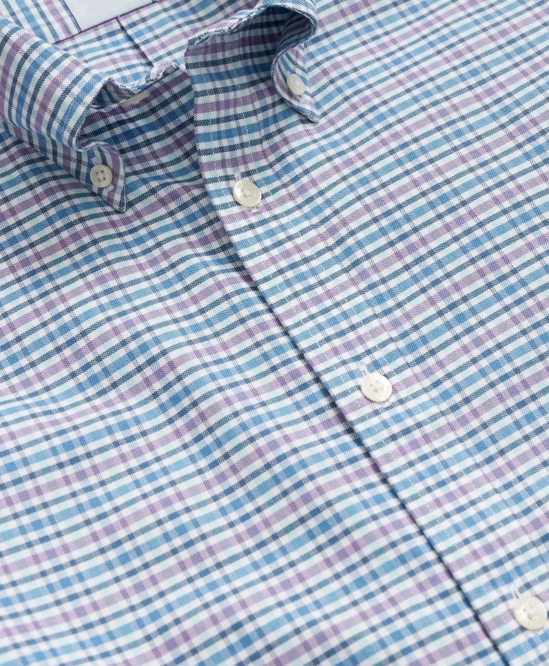 Stretch Cotton Non-Iron Oxford Polo Button-Down Collar, Grid Check Shirt