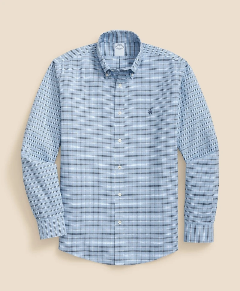 Stretch Cotton Non-Iron Oxford Polo Button Down Collar, Ground Check Shirt