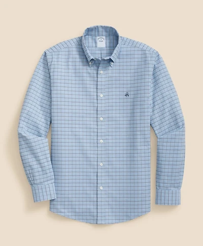 Stretch Cotton Non-Iron Oxford Polo Button Down Collar, Ground Check Shirt