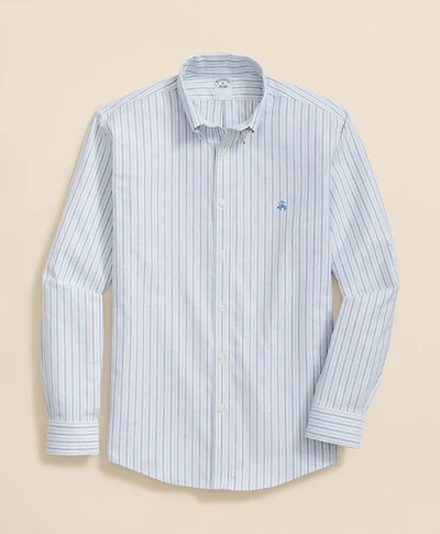 Stretch Cotton Non-Iron Oxford Polo Button-Down Collar, Alternating Stripe Shirt