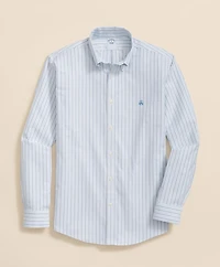 Stretch Cotton Non-Iron Oxford Polo Button-Down Collar, Alternating Stripe Shirt