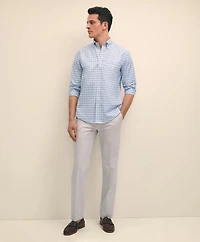 Stretch Cotton Non-Iron Oxford Polo Button-Down Collar, Outline Check Shirt