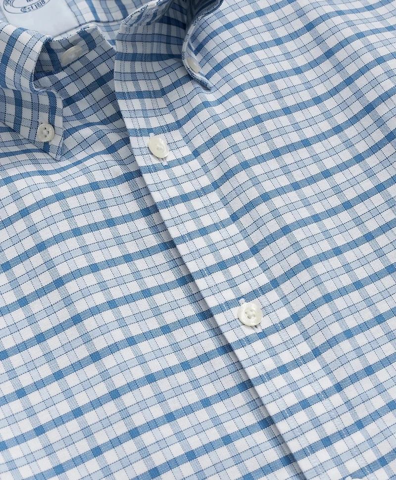 Stretch Cotton Non-Iron Oxford Polo Button-Down Collar, Outline Check Shirt