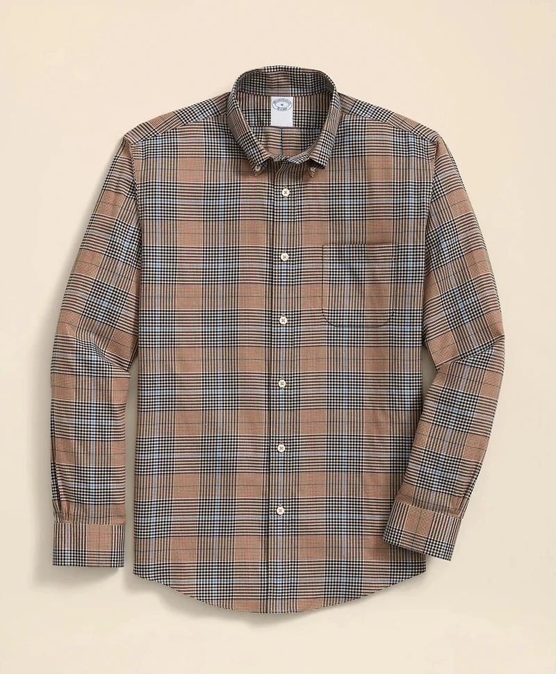 Stretch Supima<sup>®</sup> Cotton Non-Iron Twill Polo Button Down, Glen Plaid Sport Shirt