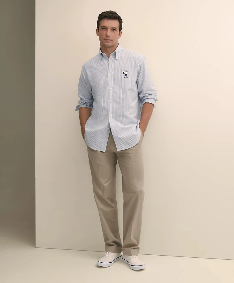 Brooks Brothers X PEANUTS Traditional Fit Cotton Oxford Button-Down Collar, Striped Sport Shirt
