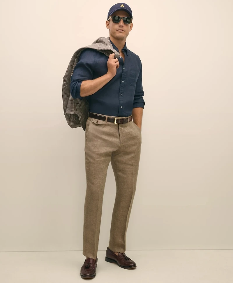 Classic Fit Linen Herringbone Dress Pants