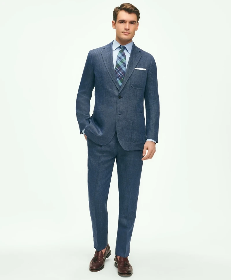 Slim Fit Linen-Blend Herringbone Suit Jacket