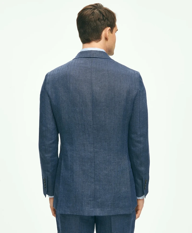 Slim Fit Linen-Blend Herringbone Suit Jacket