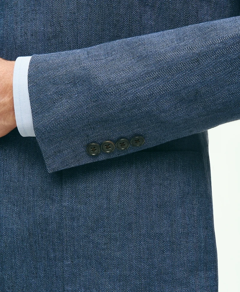 Slim Fit Linen-Blend Herringbone Suit Jacket