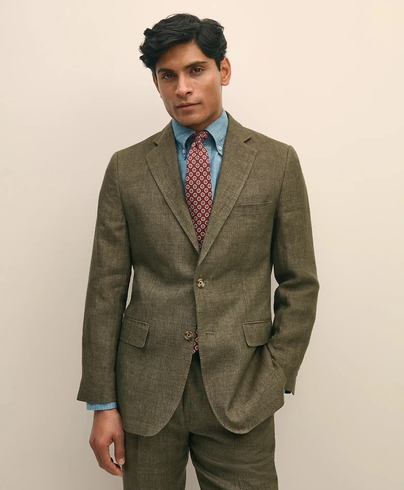 Slim Fit Houndstooth Linen Suit Jacket