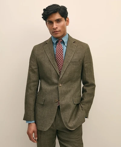Slim Fit Houndstooth Linen Suit Jacket