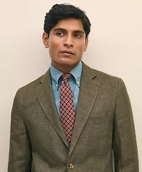 Slim Fit Houndstooth Linen Suit Jacket