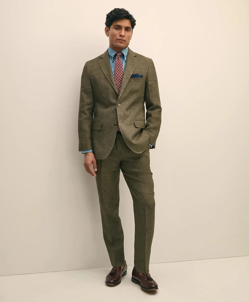 Slim Fit Houndstooth Linen Suit Jacket