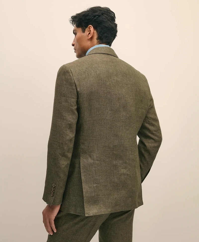 Slim Fit Houndstooth Linen Suit Jacket
