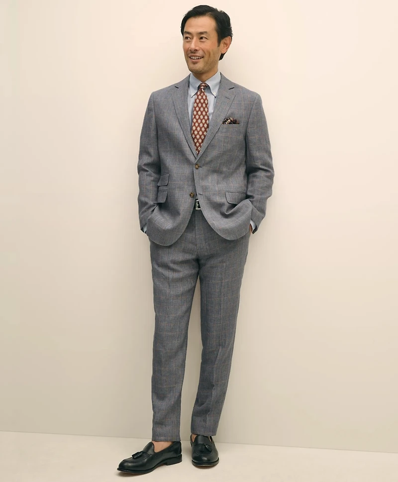 Slim Fit Check Linen Suit Jacket