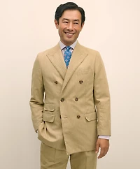 Slim Fit Cotton-Linen Herringbone Double-Breasted Suit Jacket