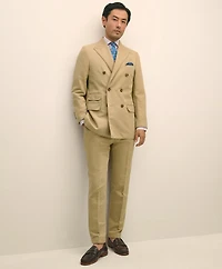 Slim Fit Cotton-Linen Herringbone Double-Breasted Suit Jacket