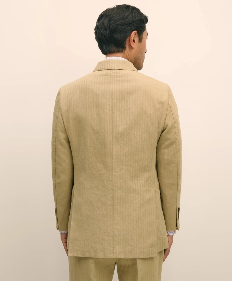 Slim Fit Cotton-Linen Herringbone Double-Breasted Suit Jacket