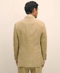 Slim Fit Cotton-Linen Herringbone Double-Breasted Suit Jacket
