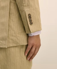 Slim Fit Cotton-Linen Herringbone Double-Breasted Suit Jacket