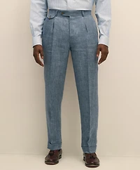 Classic Fit Herringbone Linen Single-Pleat Suit Pants
