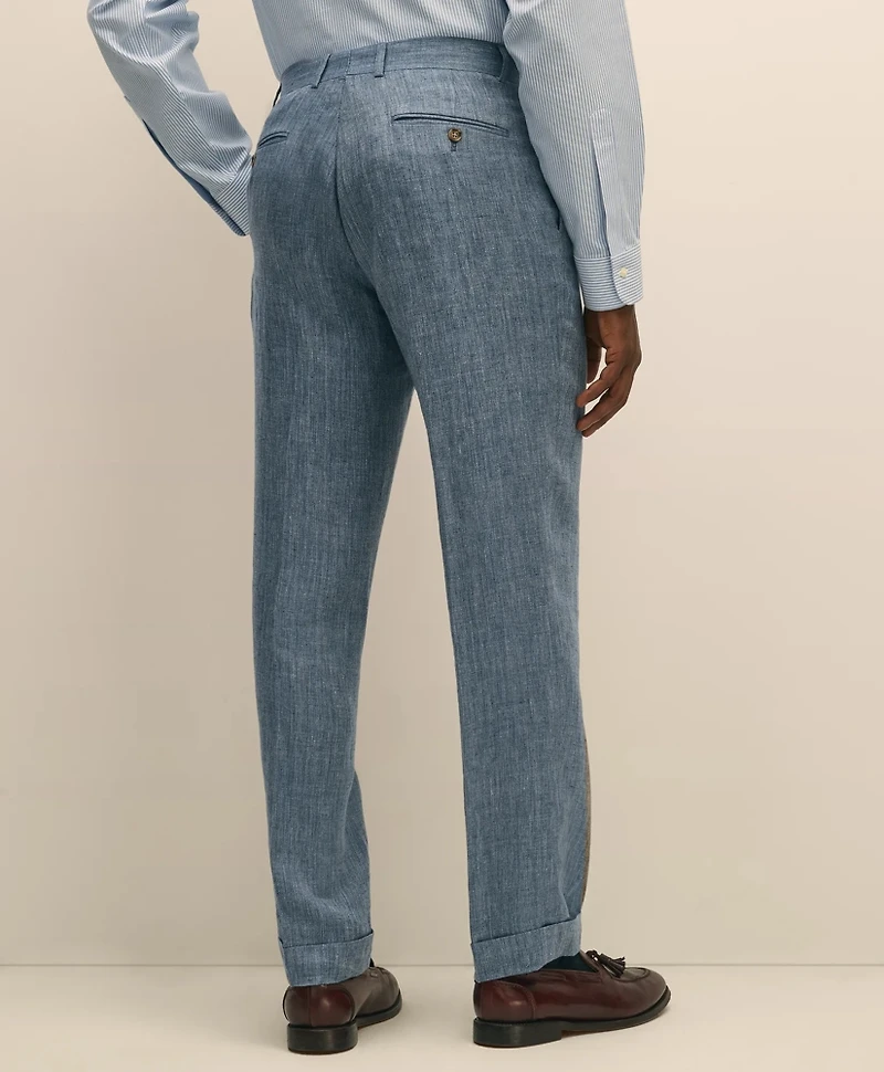 Classic Fit Herringbone Linen Single-Pleat Suit Pants