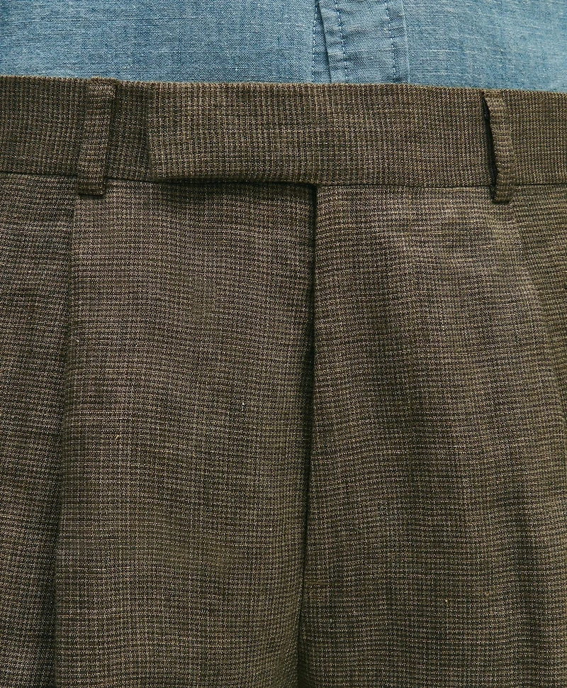 Slim Fit Houndstooth Linen Single-Pleat Suit Pants