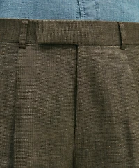 Slim Fit Houndstooth Linen Single-Pleat Suit Pants