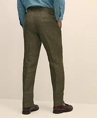 Slim Fit Houndstooth Linen Single-Pleat Suit Pants