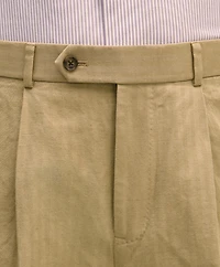 Slim Fit Cotton-Linen Herringbone Single-Pleat Suit Pants