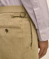 Slim Fit Cotton-Linen Herringbone Single-Pleat Suit Pants
