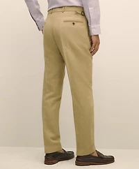 Slim Fit Cotton-Linen Herringbone Single-Pleat Suit Pants