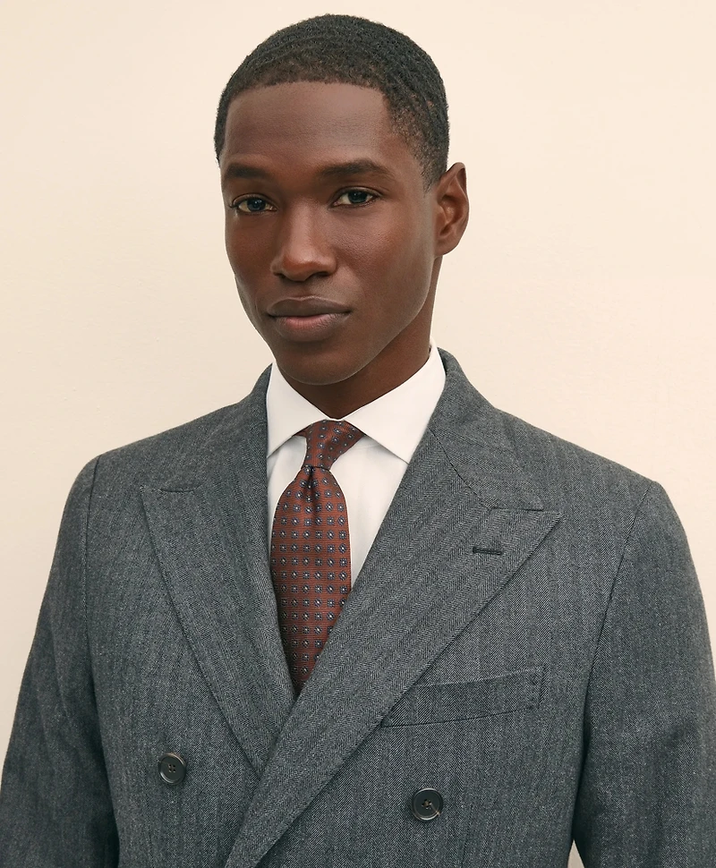 Classic Fit Double-Breasted Cotton Herringbone Suit Jacket
