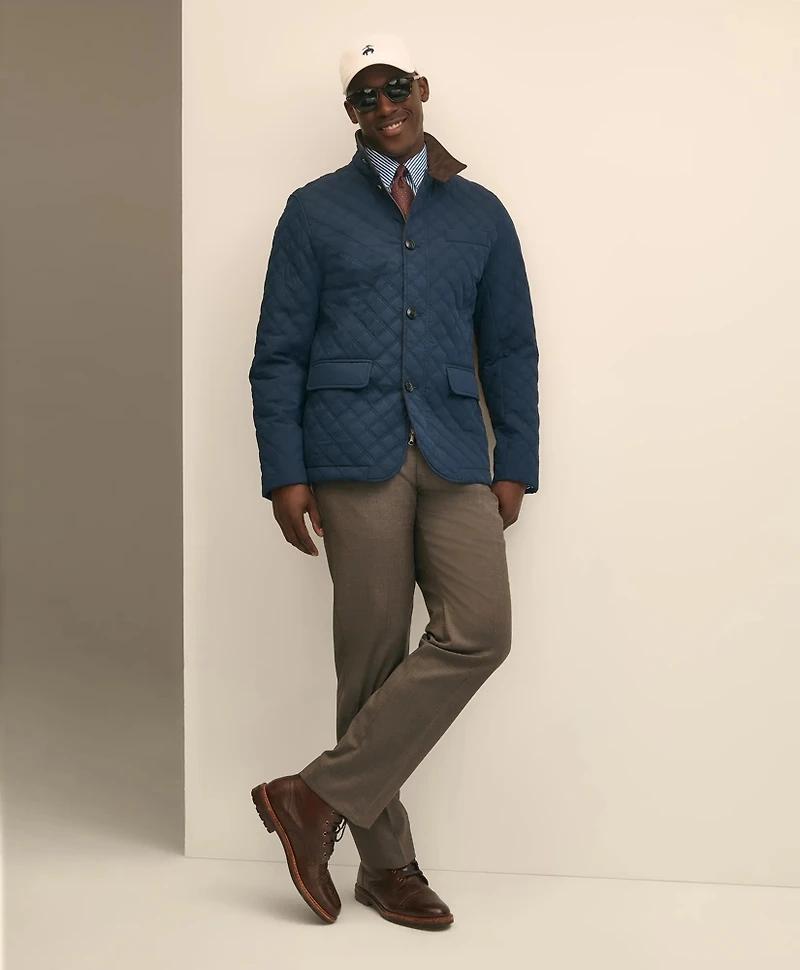 Diamond-Quilted Blazer Cotton Blend