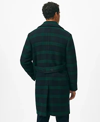 Wool Double-Breasted Black Watch Overcoat