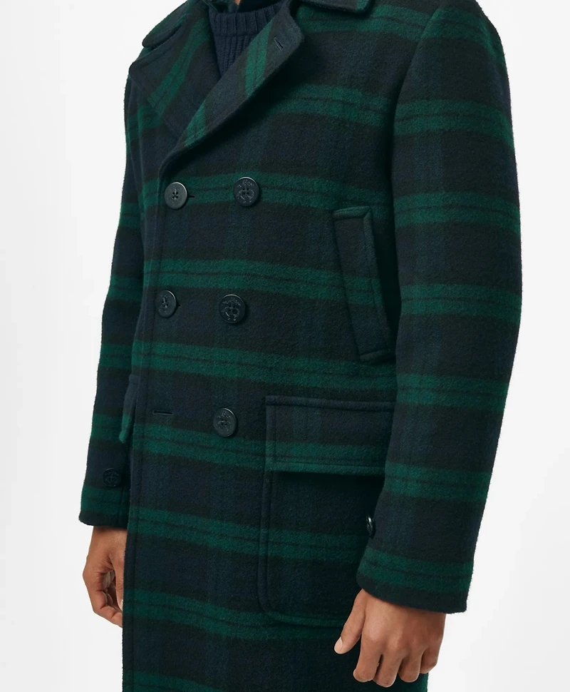 Wool Double-Breasted Black Watch Overcoat